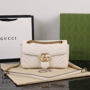 Gucci GG Marmont Shoulder Bag Gold Hardware White Matelassé Leather